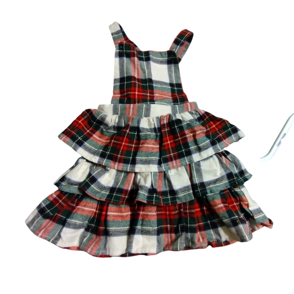 wonder years Other - NWOT Christmas flannel plaid smock overall dress with ruffles red green white 4T